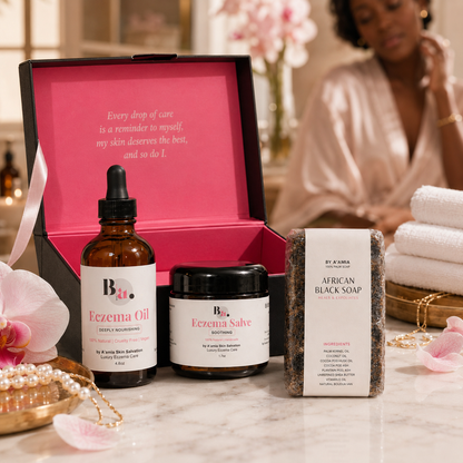 by A’amia Soothing Summer Bundle styled with its three fragrance-free ritual steps: cleanse, lightweight moisture, and targeted care.