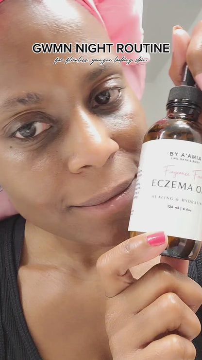 by A’amia Eczema Oil product video showing the lightweight all-over moisture step in the skin ritual.