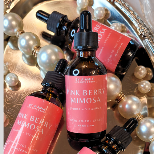 Elevate your self-care routine with Pink Berry Mimosa hair and body oil. Infused with a delightful blend of scents of pink moscato, berries, and citrus peel, this luxurious oil deeply moisturizes and nourishes your skin and hair, leaving them silky smooth and irresistibly fragrant. Pamper yourself with this indulgent treat for a rejuvenating and uplifting experience.